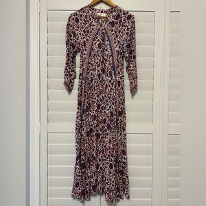 Natalie Martin Long Sleeve Dress in Red and Blue Pattern